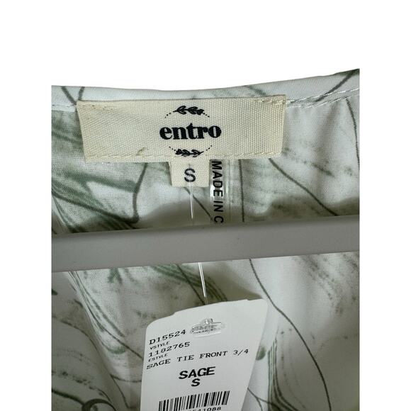 Entro NWT Sage Green Cream 3/4 Balloon Sleeve Tiered Ruffled Above Knee Dress S - Picture 7 of 9